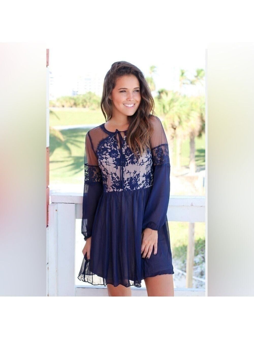 Soieblu nwt navy sheer dress. Size L